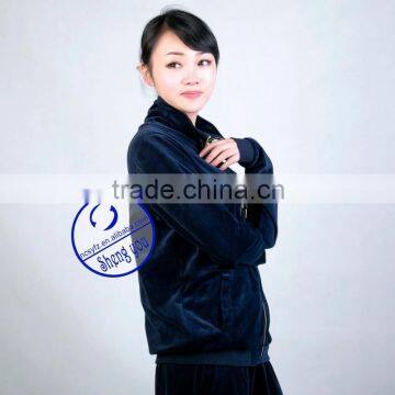 Custom Women Long Sleeve Stand Collar Velour Zipper Sport Wear Hoodies Sweastshirts Wholesale Quality Choice