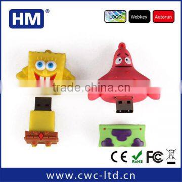 USB stick PVC SpongeBob SquarePants cartoon style wholesale 2GB4GB8GB16GB Custom Solution LOGO PVC/SILICONE USB flash drive