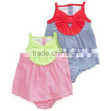 Wholesale China Cotton Babies Girls Sleeveless Stripes Bow Dress Rompers