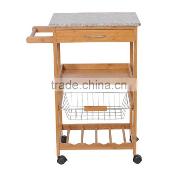 bamboo marble top Kitchen island with Drawer & tray