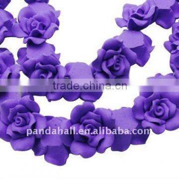 Handmade Polymer Clay Beads Strands, Flower, Purple, about 30x15~18mm, hole: 2mm; about 18pcs/strand, 12"(FM017-22)