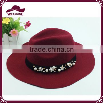 Waterproof and Crushable Wool Felt Fedora Hats With Peal Decoration