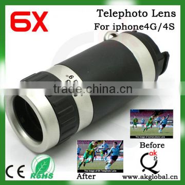 Telescopic Camera Lens 6X Zoom Camera Telescope Lens with Clear Case & Lanyard for iPhone 4 4S