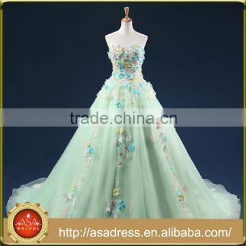 ASAP-16 Real Photos Off the Shoulder Beaded Handmade Flowers Lace-up Back Long Mint Green Evening Dresses                        
                                                Quality Choice