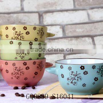 New Design Color Printed Curry Bowl With Handle
