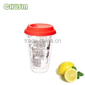 Double wall glass coffee cup with silicone lid