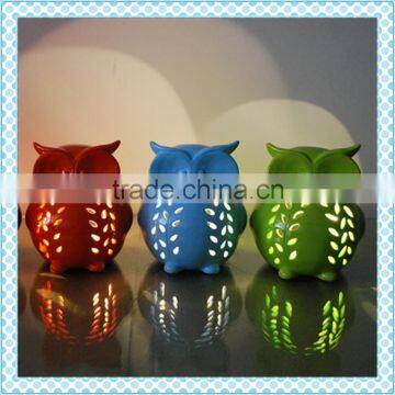 decorative owl design led ceramic candle holder/ceramic owl lantern