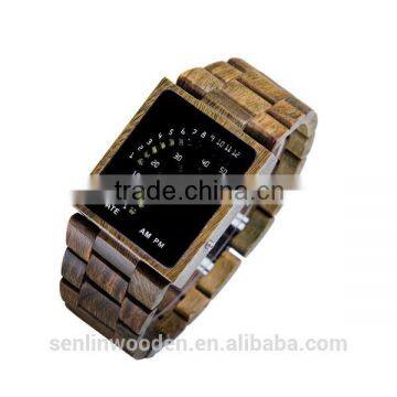 Chronograph Dial For Decoration Japan Quartz Movement Square Face Dark Color Black Wood Watch Unisex Black Wood Watch