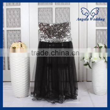 CH019H Angela Wedding New 2015 wedding sequin top high back puffy tutu black tulle chair cover