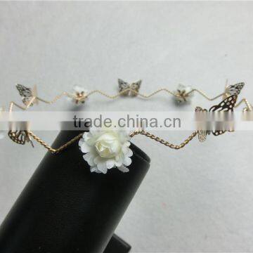 Baroque vintage old golden Metal butterfly headband women leather flower pearl hair crown Fashion hair FHHGC5001-1