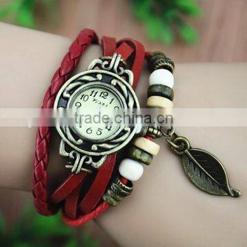 hot sale leaf pendant women vintage watch ladies bracelet wrist watch