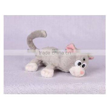 Light control rolling and laughing cute mini grey cat, animated stuffed animal plush toy