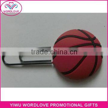 latest new custom basketball shaped PVC bookmark paper clip