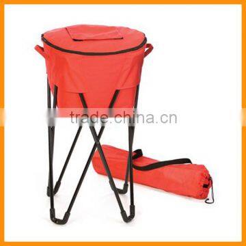 Portable cooler tub stand with metal legs and 100% polyester cover