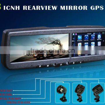 OM-43RA car rearview mirror with gps navigation, bluetooth, camera with CCD device, video parking sensor for any car