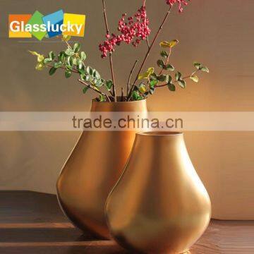 wholesale colored golden and white glass vases for hotel and home decor