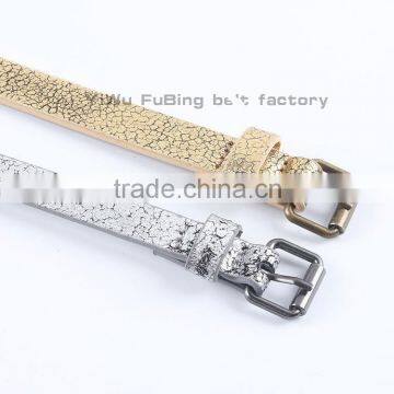 Wholesale Western Women's Silver Cracked Leather Skinny Belt
