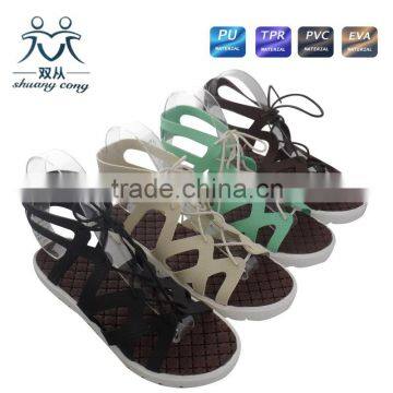 2016 new design ladies roman lace fashion sandals thick heel