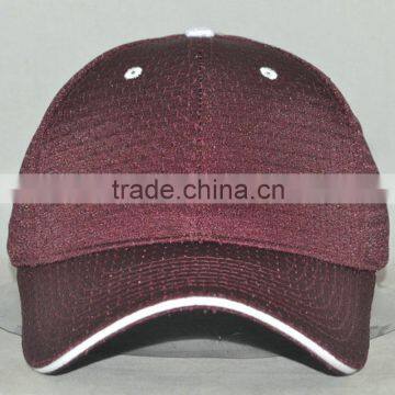 maroon mesh blank cap with white sandwich bill 6panels beseball cap