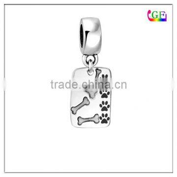 Dangle bead Silver Love My Dog bar charm with dog bone paw print