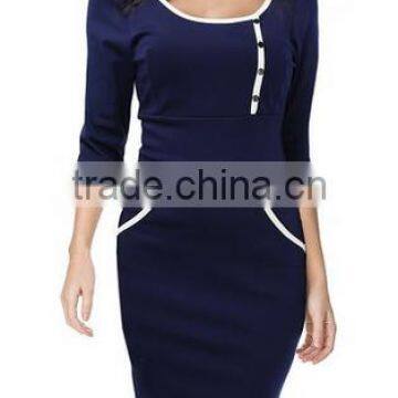 Women's Retro Navy Style 1/2 Sleeve Slim Bodycon Business Pencil Dress