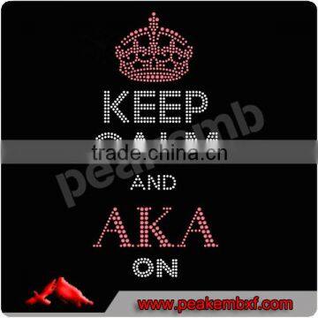 Beautiful Keep Calm And AKA On Crown Hot Fix Rhinestones Free Custom Design