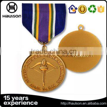 wholesale custom 3d die casting round shape embossed iron brass zinc alloy material gold plated military medal with ribbon