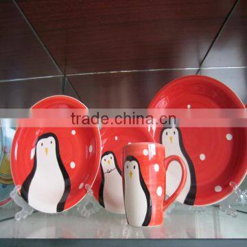 30pcs Or 20pcs Red Color Stripe Handpainted Stoneware Dinnerware