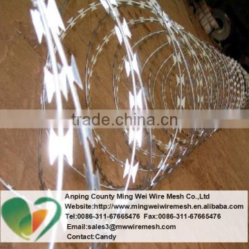 electric galvanized razor barbed wire( BTO-22,BTO-12 CBT-65 ISO9001 professional factory)