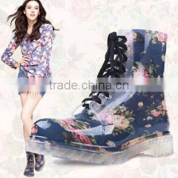 Romantic Half PVC Martin Rain Boots With Rose for women