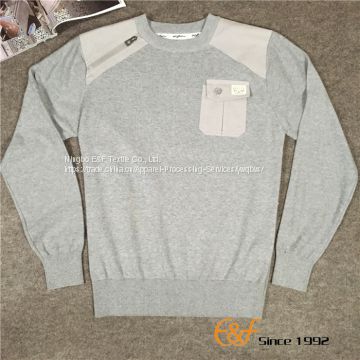 Cotton Men Sweater with Canvas Patch and Pocket