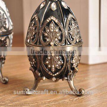 Antique Russian Easter Eggs Alloy Jeweled Trinket Box photo-3