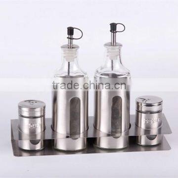 4pieces round glass oil and vinegar bottle with stainless steel casing