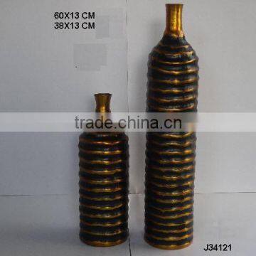 Fluted bottle shape Vase in two sizes in Antique gold and black combination