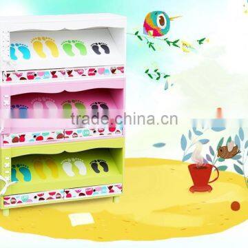 Three layers of colorful wooden lovely children shoe rack