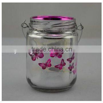 Silver plating Hanging glass tea light candle holder with animal decoration