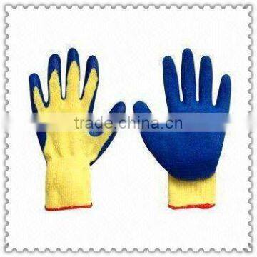 Blue latex coated cotton gloves with crinkle finishJRE37