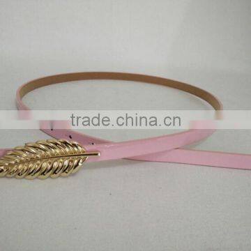 Wholesale Leaf Pattern Alloy Buckle Sex Women Lady Thin PU Waist Belt photo-5