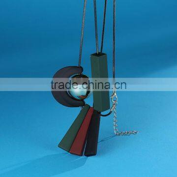 Geometric Moon Sun Necklace Geometric Long Rubber Rectangle Strips Pendant Necklace Geomotric Jewelry