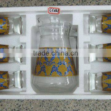 JK018 7pcs Glass Drinking Set with deco