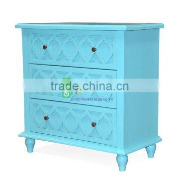 Chest Of Drawers 3 Drawer With Carving Front Side Color Tosca photo-3