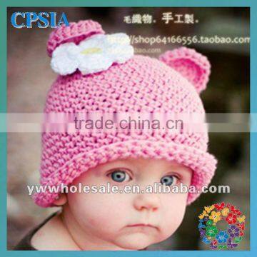 wholesale Baby girl crochet flower hats owl pink baby cute caps