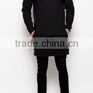 Wholesale men super elongated hoodie pull over hoodie in black