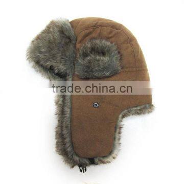 Good Quality Suede Fake Fur Winter Warm Earflap Trooper Hats Caps