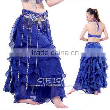 High quality ladies belly dance arabic sexy dance long skirt blue dance long skirt for adult