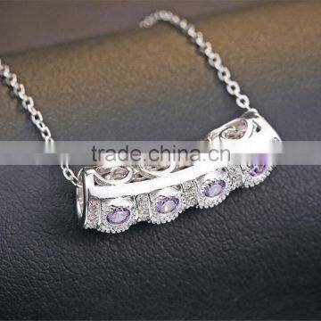 925 Sterling Silver Zircon Bend Pendant Necklace photo-3