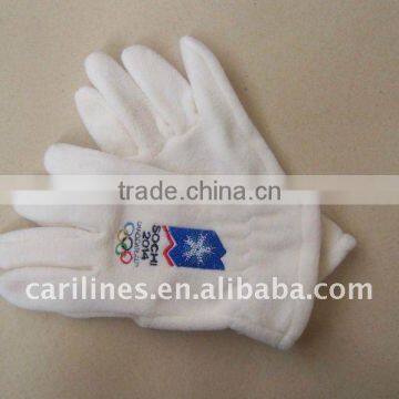 white color promotional embroidery fleece glove in good price