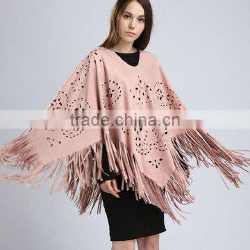 latest fancy tassels suede women crochet elegant western poncho