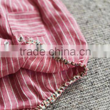 New Arrivals Linen Stripe Newborn Baby Clothing Summer Romper With Pockets photo-5
