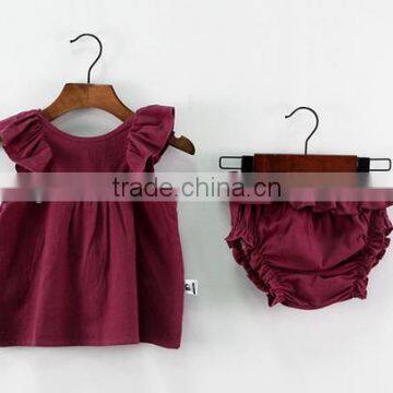 European Design Kids Girls Clothing Sets Wholesale Baby Girl Ruffle Lace Top Plain White Bloomer Boutique Set photo-4